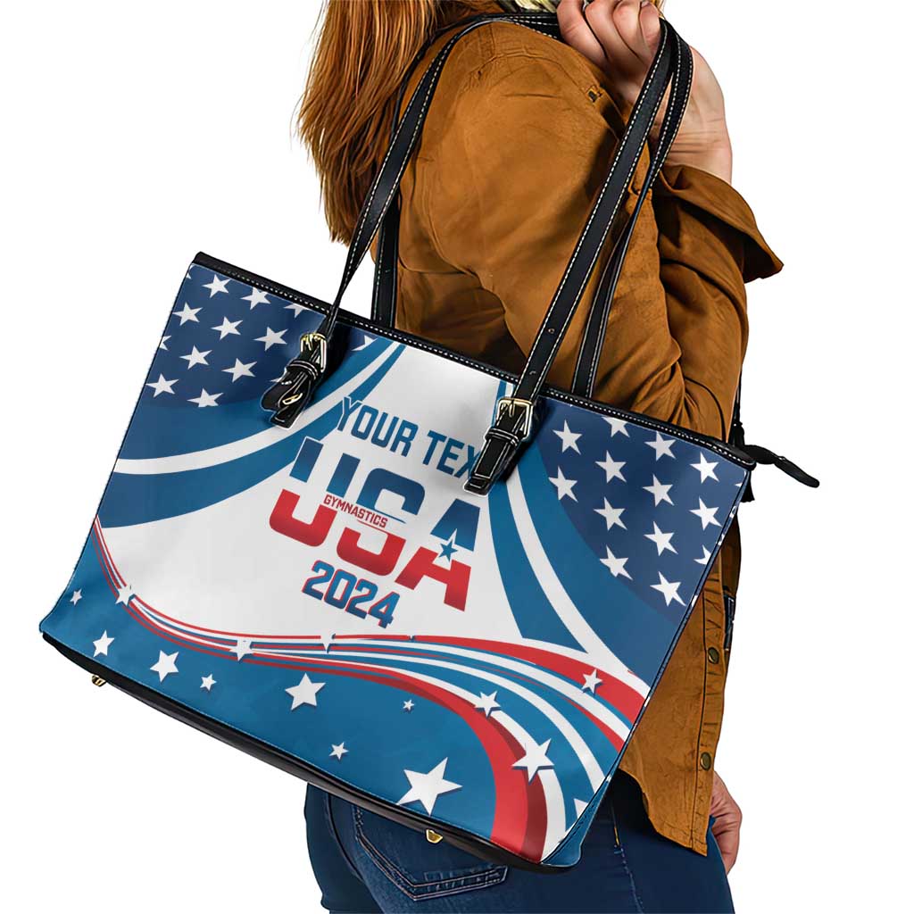 Personalized USA Gymnastics Leather Tote Bag 2024 United States Flag Curve Style - Wonder Print Shop