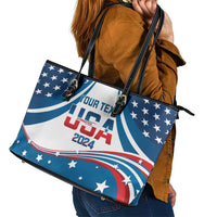 Personalized USA Gymnastics Leather Tote Bag 2024 United States Flag Curve Style - Wonder Print Shop