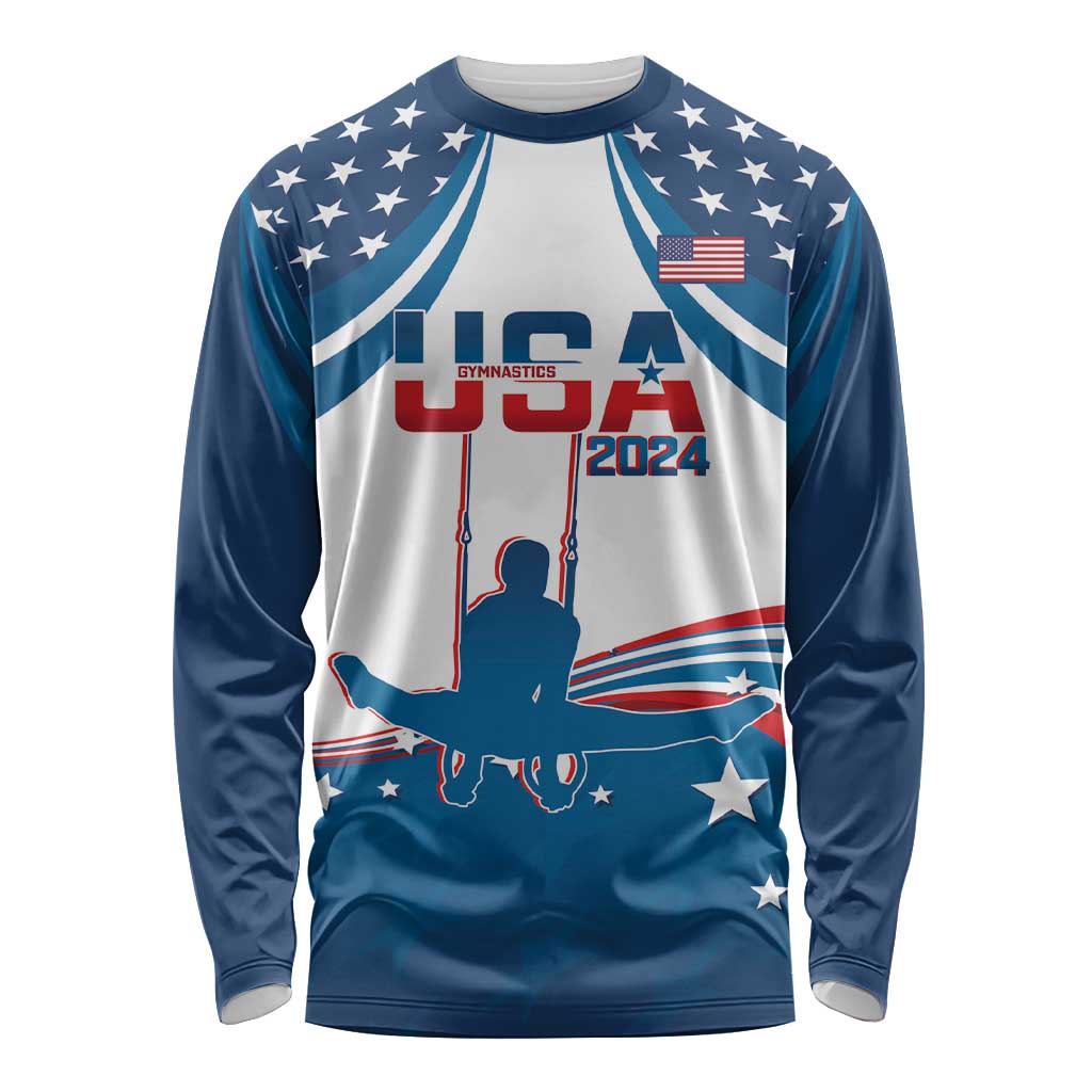 Personalized USA Gymnastics Long Sleeve Shirt 2024 United States Flag Curve Style - Wonder Print Shop