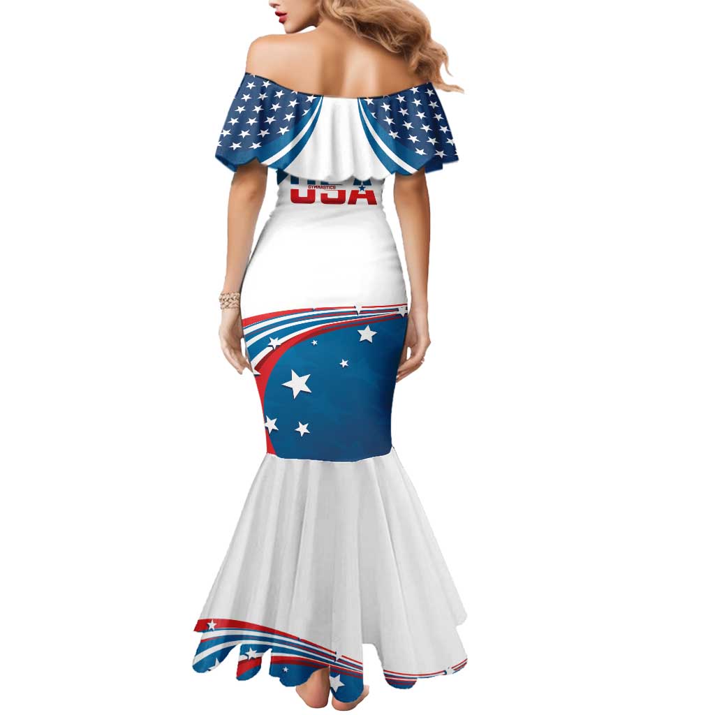 Personalized USA Gymnastics Mermaid Dress 2024 United States Flag Curve Style - Wonder Print Shop