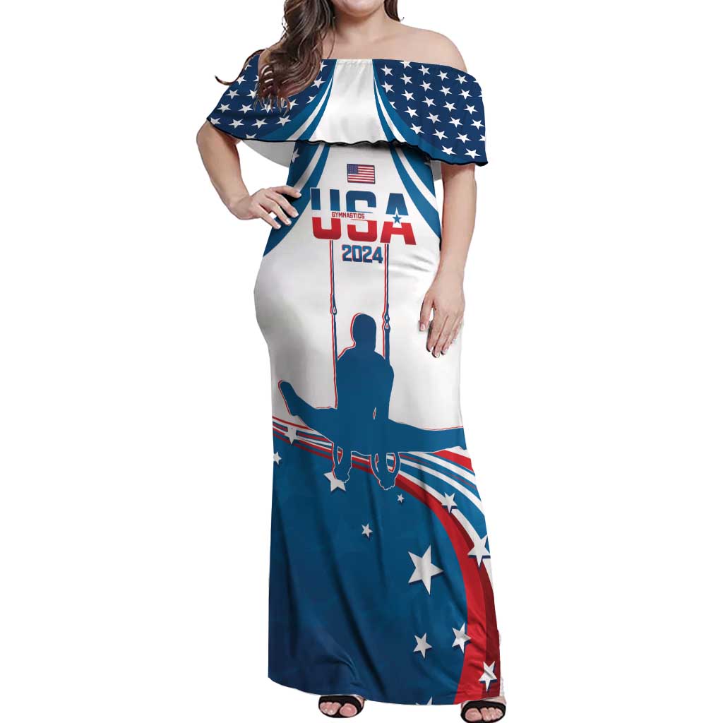 Personalized USA Gymnastics Off Shoulder Maxi Dress 2024 United States Flag Curve Style - Wonder Print Shop
