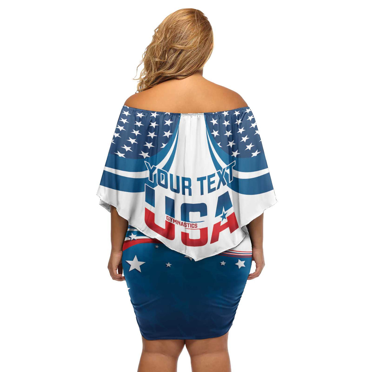 Personalized USA Gymnastics Off Shoulder Short Dress 2024 United States Flag Curve Style - Wonder Print Shop