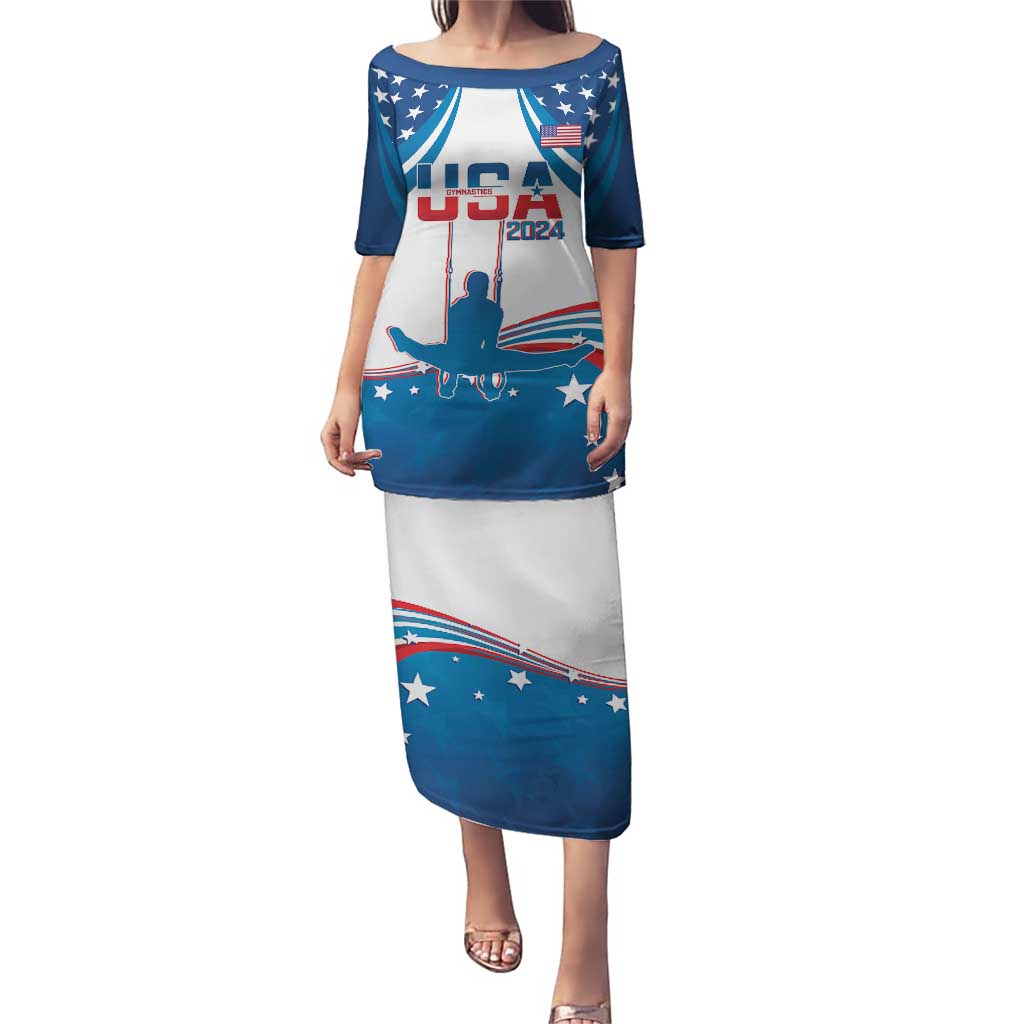 Personalized USA Gymnastics Puletasi 2024 United States Flag Curve Style - Wonder Print Shop