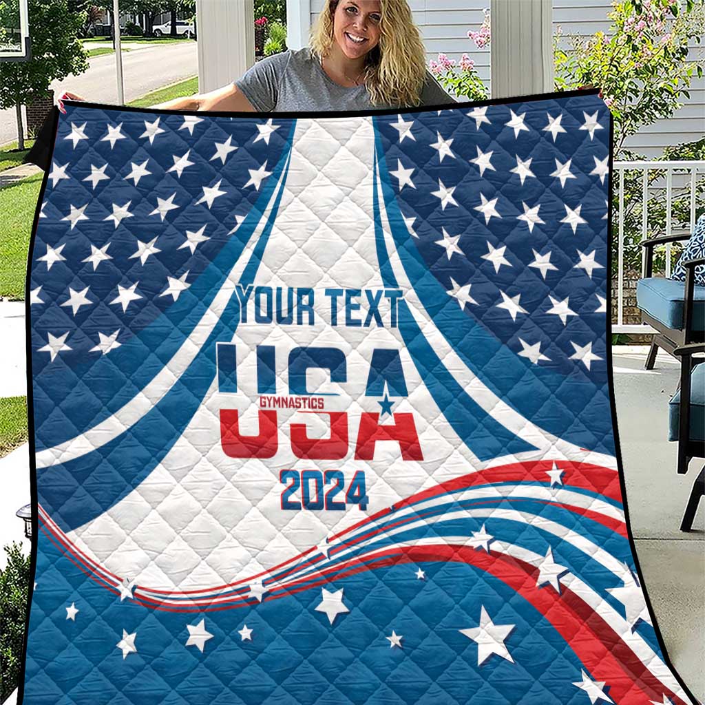 Personalized USA Gymnastics Quilt 2024 United States Flag Curve Style - Wonder Print Shop