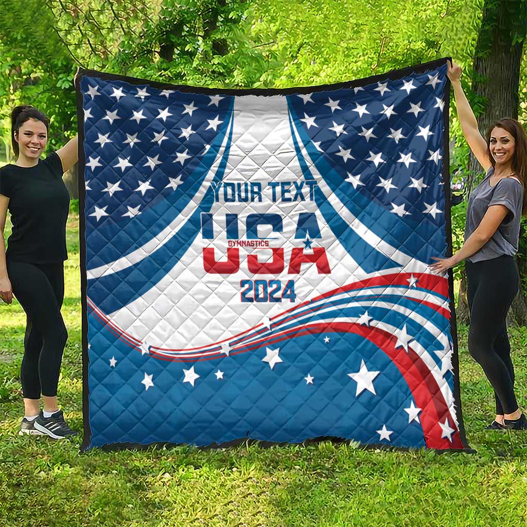 Personalized USA Gymnastics Quilt 2024 United States Flag Curve Style - Wonder Print Shop