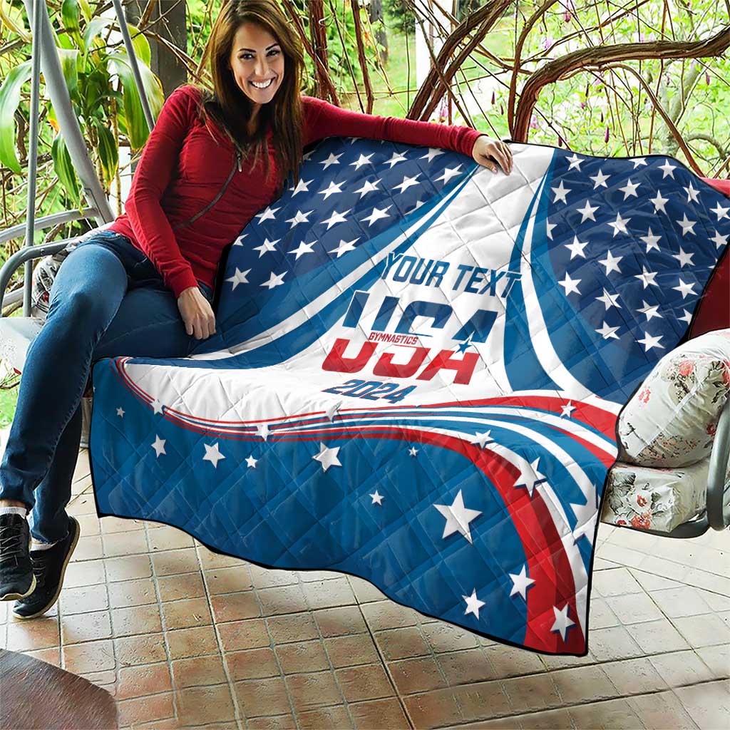 Personalized USA Gymnastics Quilt 2024 United States Flag Curve Style - Wonder Print Shop
