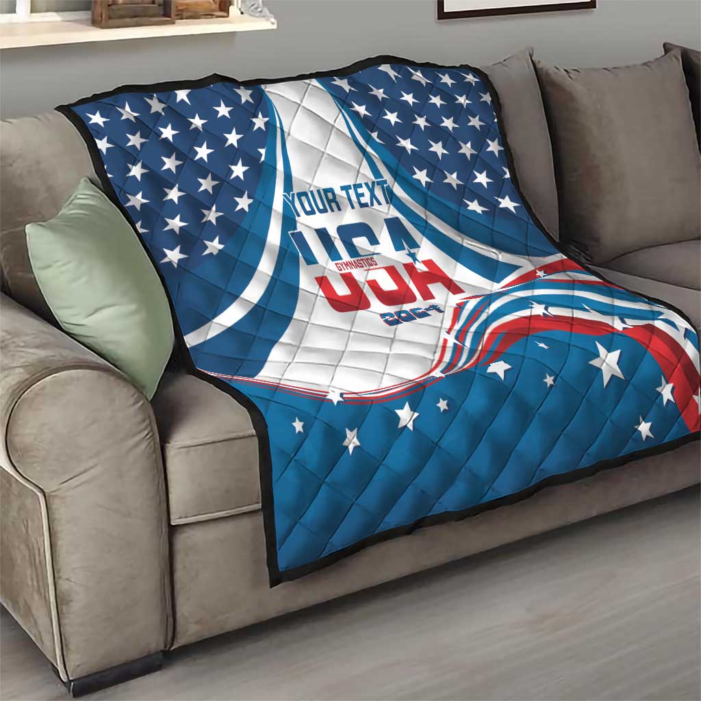 Personalized USA Gymnastics Quilt 2024 United States Flag Curve Style - Wonder Print Shop