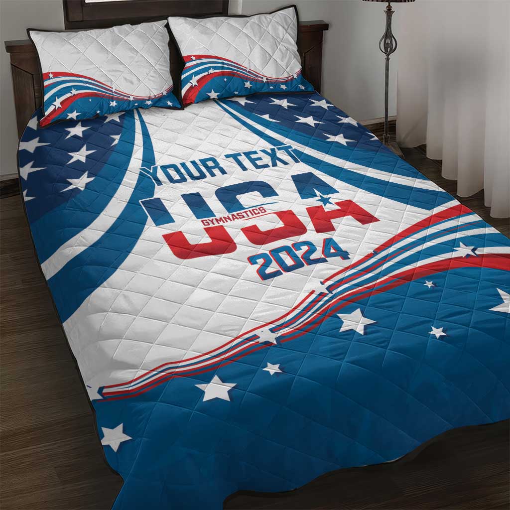 Personalized USA Gymnastics Quilt Bed Set 2024 United States Flag Curve Style - Wonder Print Shop