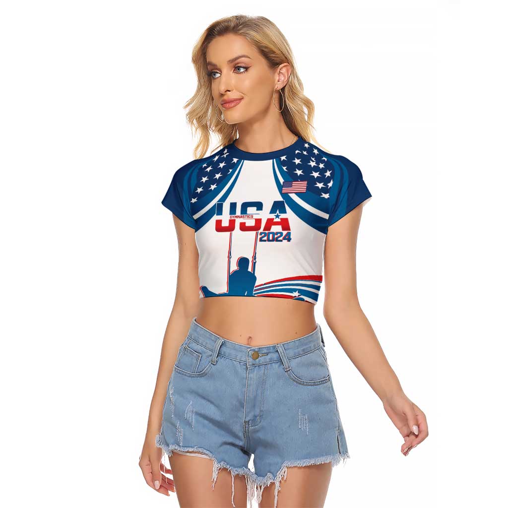 Personalized USA Gymnastics Raglan Cropped T Shirt 2024 United States Flag Curve Style - Wonder Print Shop