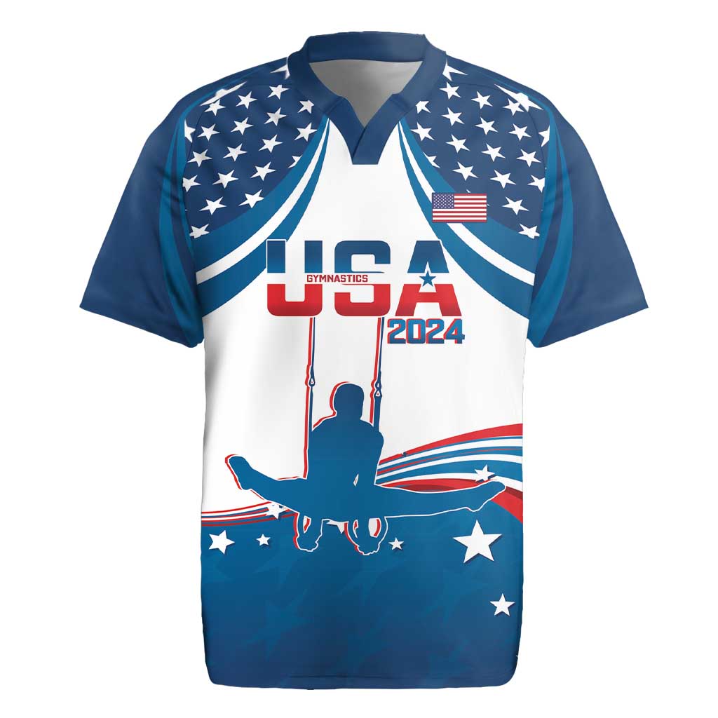 Personalized USA Gymnastics Rugby Jersey 2024 United States Flag Curve Style - Wonder Print Shop