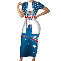 Personalized USA Gymnastics Short Sleeve Bodycon Dress 2024 United States Flag Curve Style - Wonder Print Shop