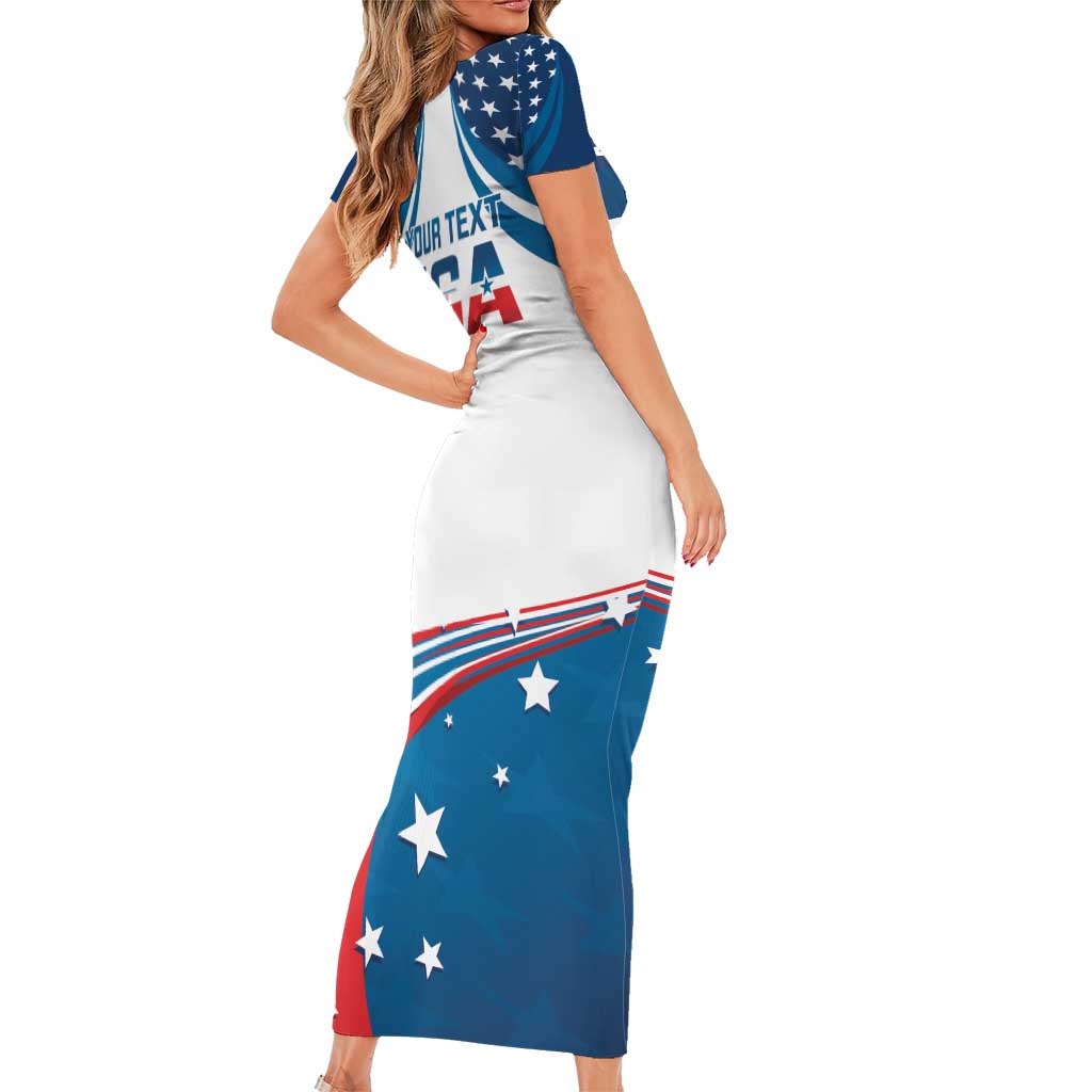 Personalized USA Gymnastics Short Sleeve Bodycon Dress 2024 United States Flag Curve Style - Wonder Print Shop