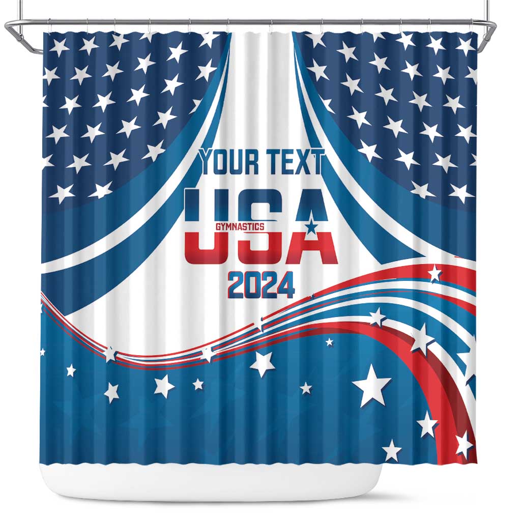 Personalized USA Gymnastics Shower Curtain 2024 United States Flag Curve Style
