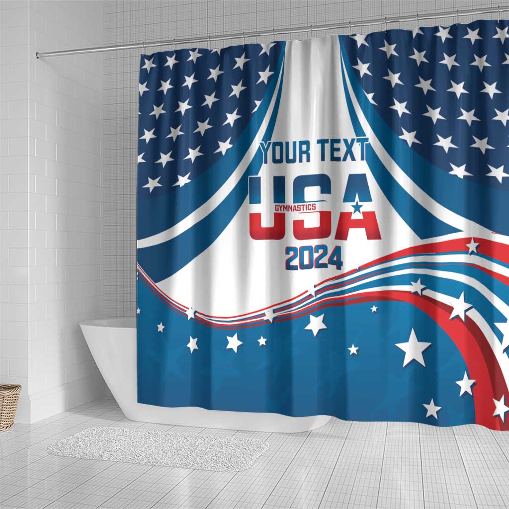 Personalized USA Gymnastics Shower Curtain 2024 United States Flag Curve Style