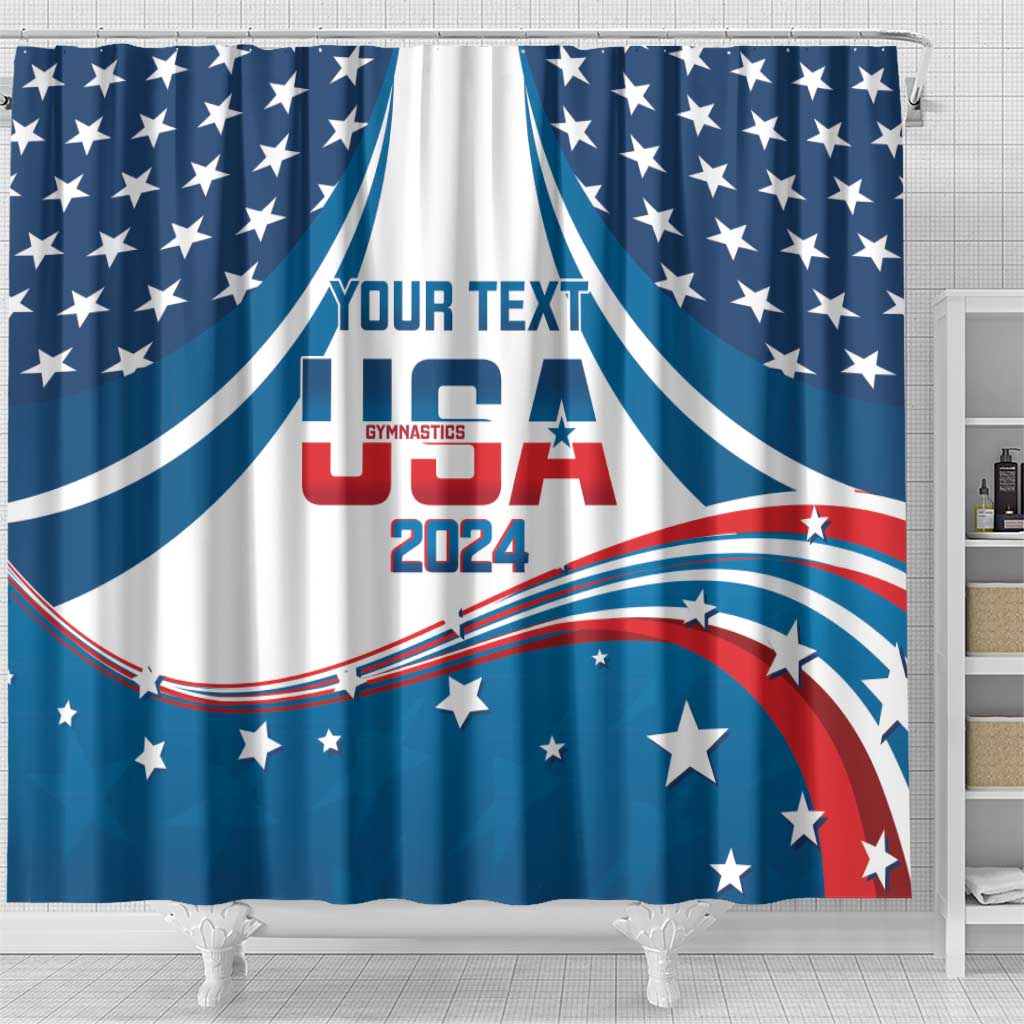 Personalized USA Gymnastics Shower Curtain 2024 United States Flag Curve Style