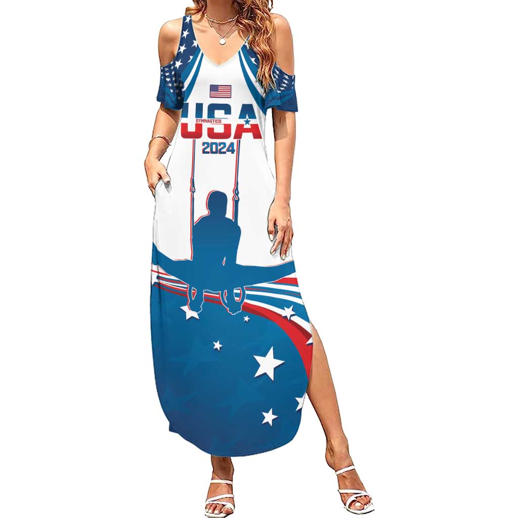 Personalized USA Gymnastics Summer Maxi Dress 2024 United States Flag Curve Style - Wonder Print Shop