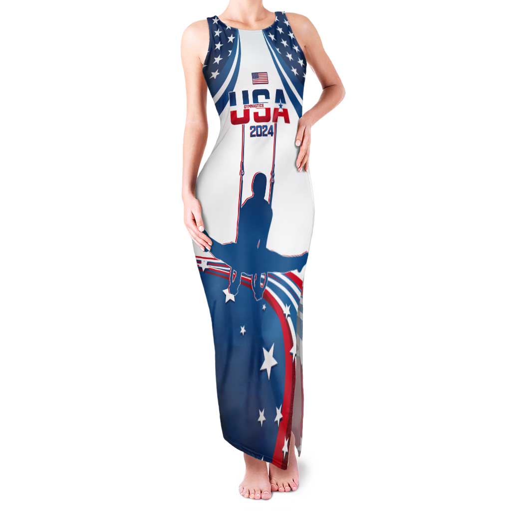 Personalized USA Gymnastics Tank Maxi Dress 2024 United States Flag Curve Style - Wonder Print Shop