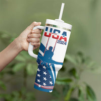 Personalized USA Gymnastics Tumbler With Handle 2024 United States Flag Curve Style - Wonder Print Shop