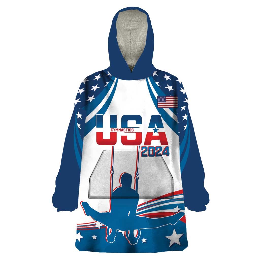 Personalized USA Gymnastics Wearable Blanket Hoodie 2024 United States Flag Curve Style - Wonder Print Shop