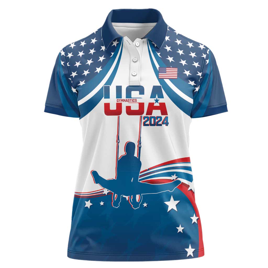 Personalized USA Gymnastics Women Polo Shirt 2024 United States Flag Curve Style - Wonder Print Shop