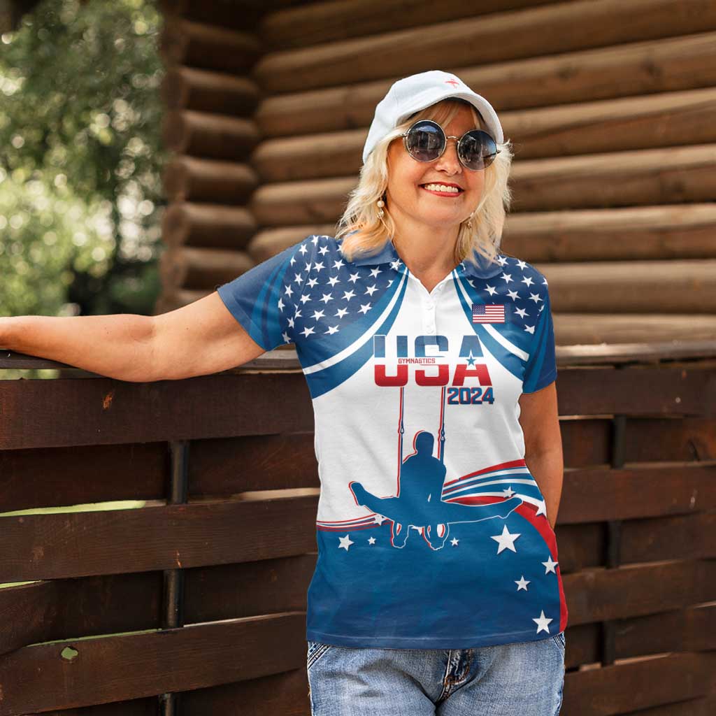 Personalized USA Gymnastics Women Polo Shirt 2024 United States Flag Curve Style - Wonder Print Shop