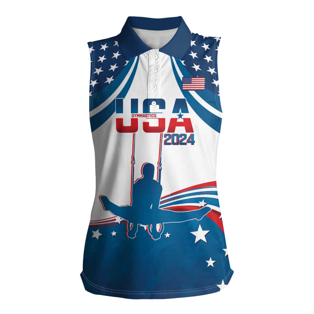 Personalized USA Gymnastics Women Sleeveless Polo Shirt 2024 United States Flag Curve Style - Wonder Print Shop