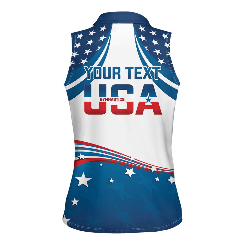 Personalized USA Gymnastics Women Sleeveless Polo Shirt 2024 United States Flag Curve Style - Wonder Print Shop