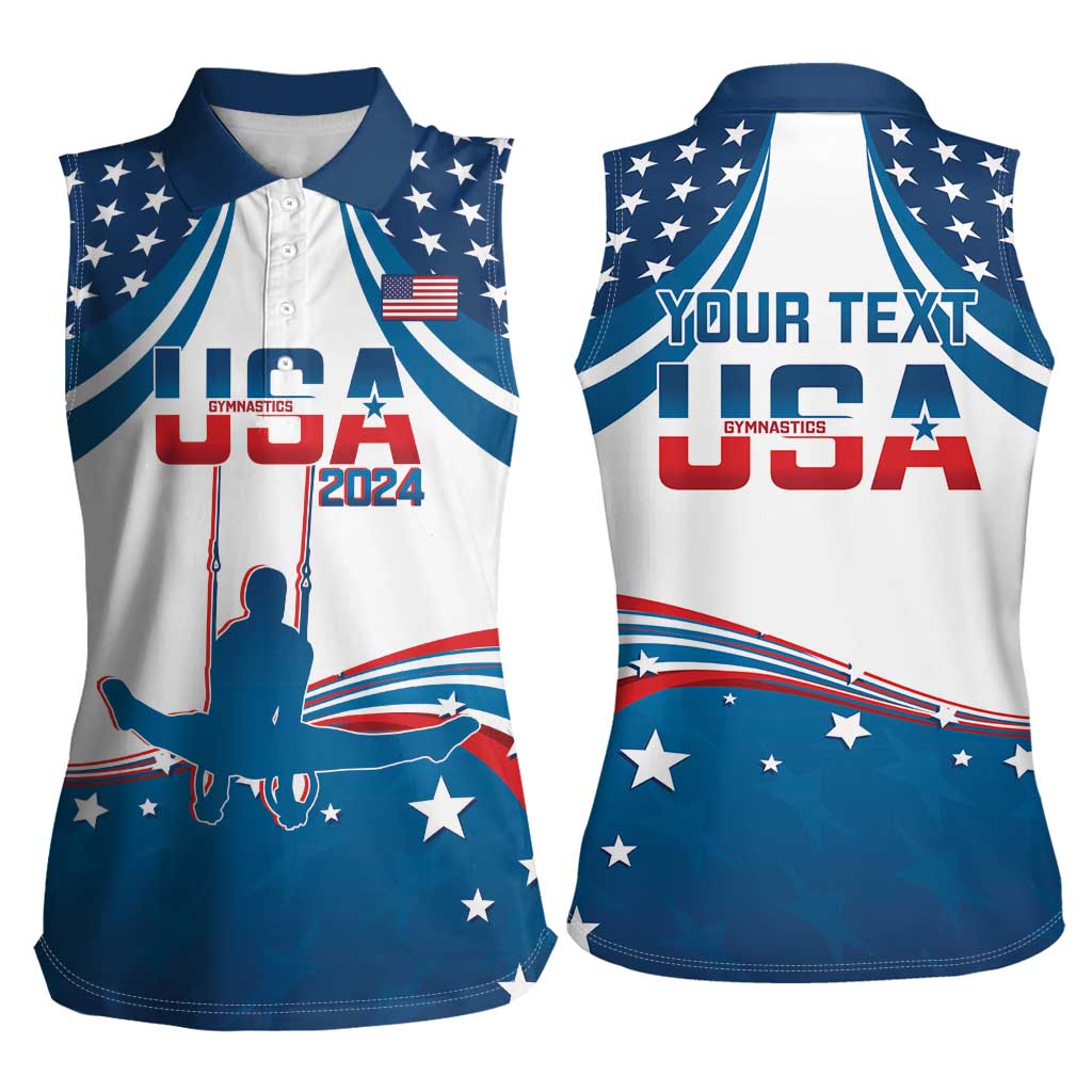 Personalized USA Gymnastics Women Sleeveless Polo Shirt 2024 United States Flag Curve Style - Wonder Print Shop