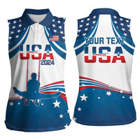 Personalized USA Gymnastics Women Sleeveless Polo Shirt 2024 United States Flag Curve Style - Wonder Print Shop
