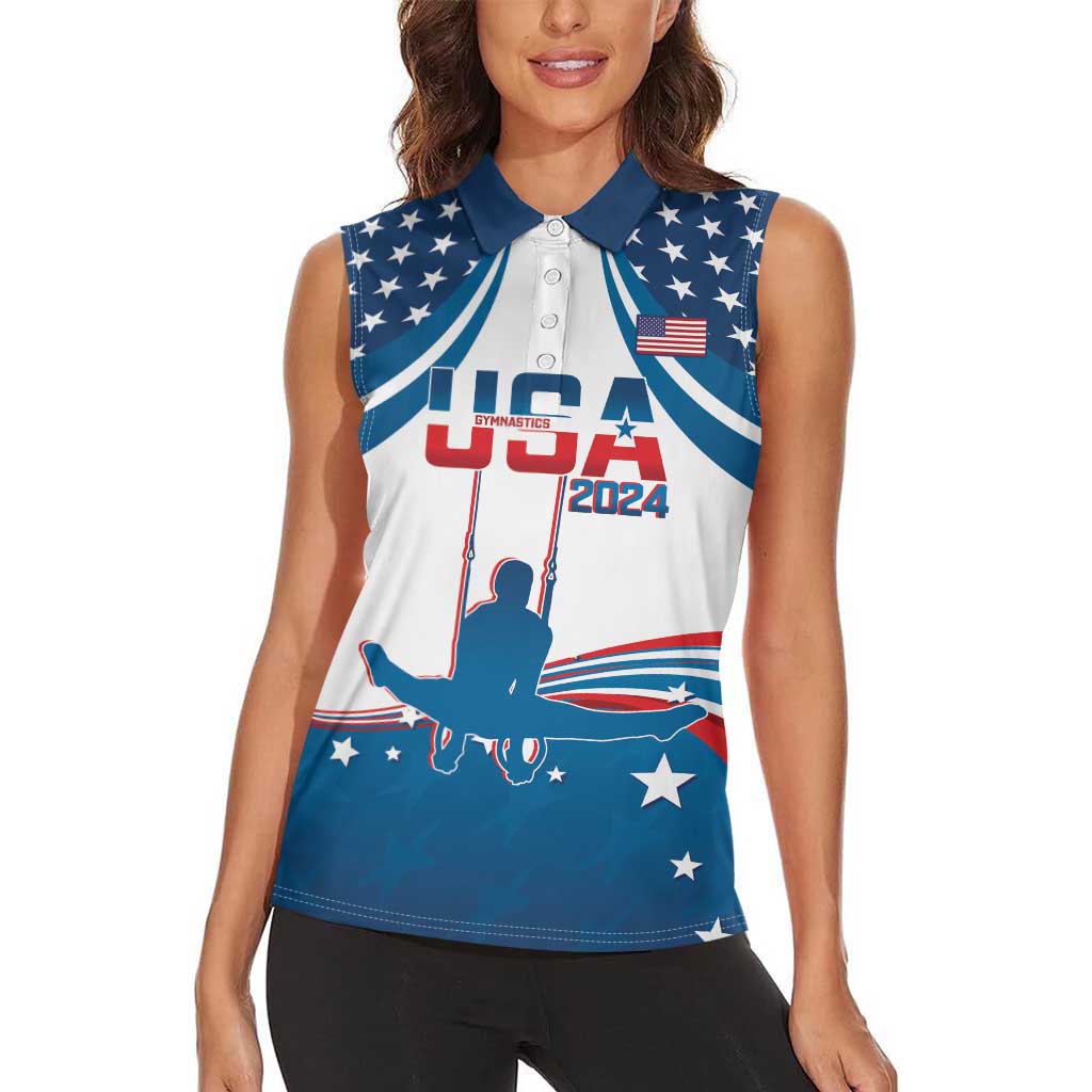 Personalized USA Gymnastics Women Sleeveless Polo Shirt 2024 United States Flag Curve Style - Wonder Print Shop
