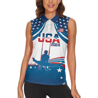 Personalized USA Gymnastics Women Sleeveless Polo Shirt 2024 United States Flag Curve Style - Wonder Print Shop