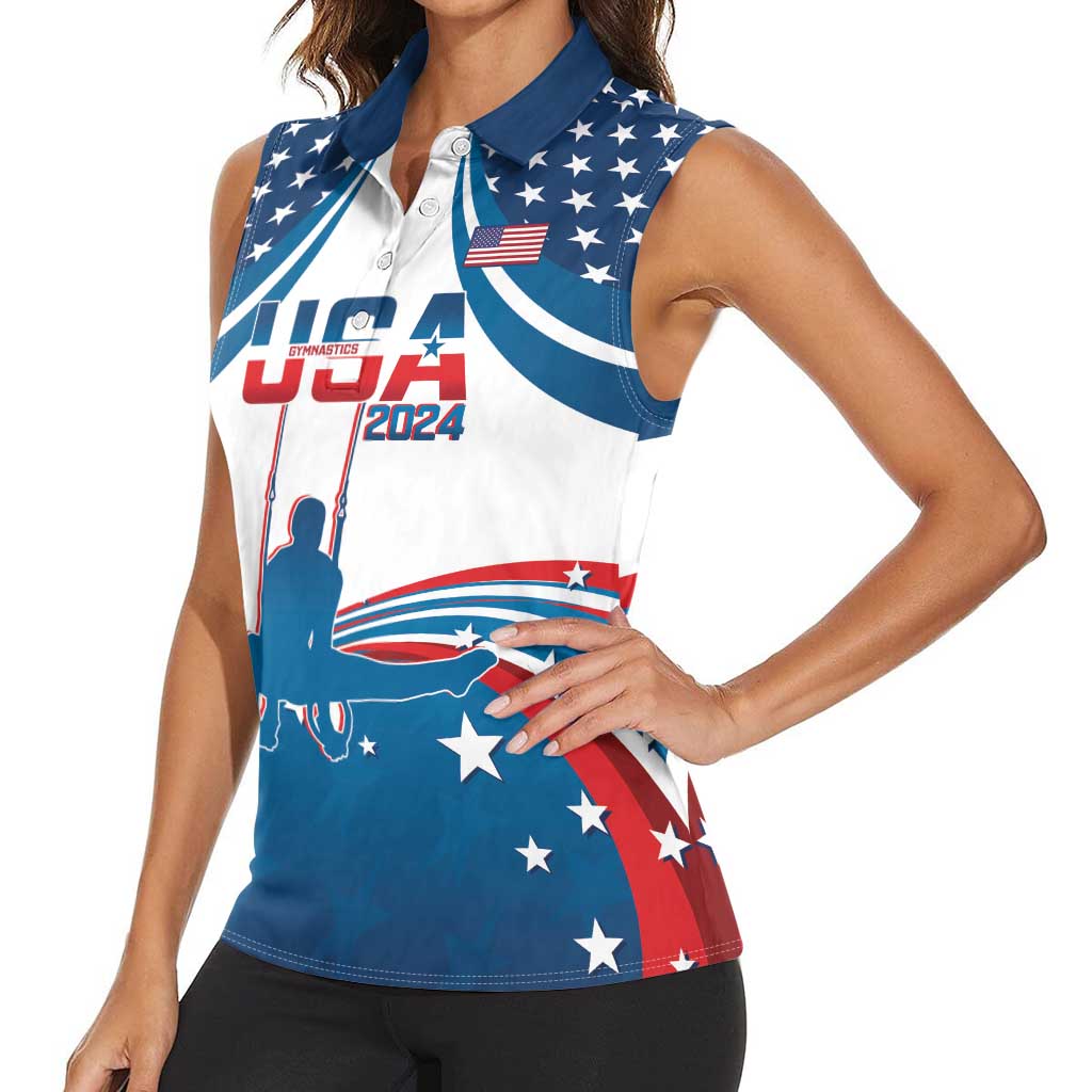 Personalized USA Gymnastics Women Sleeveless Polo Shirt 2024 United States Flag Curve Style - Wonder Print Shop
