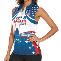 Personalized USA Gymnastics Women Sleeveless Polo Shirt 2024 United States Flag Curve Style - Wonder Print Shop