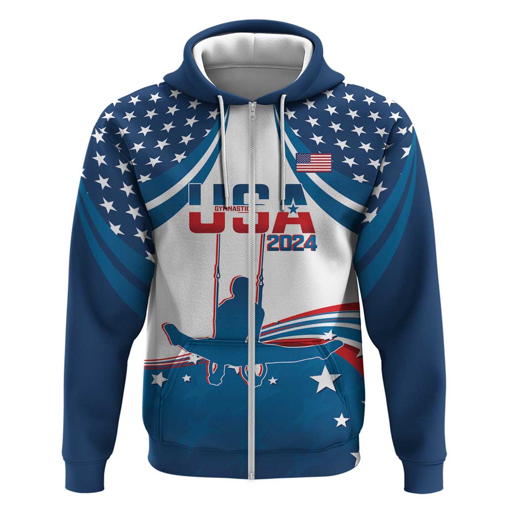 Personalized USA Gymnastics Zip Hoodie 2024 United States Flag Curve Style - Wonder Print Shop