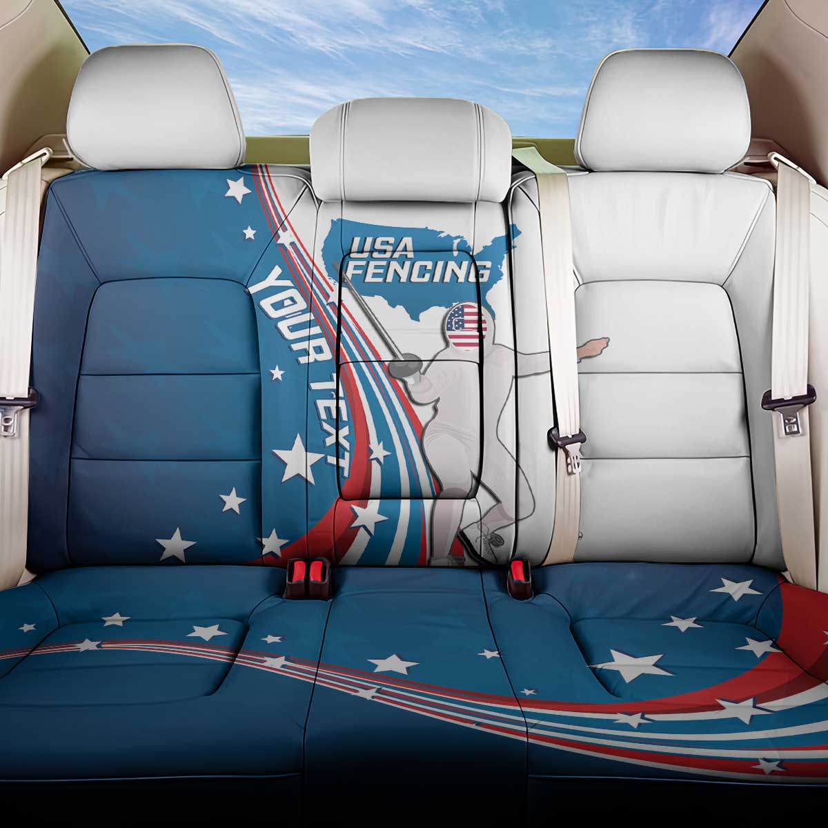 Personalized USA Fencing Back Car Seat Cover 2024 United States Flag Curve Style - Wonder Print Shop
