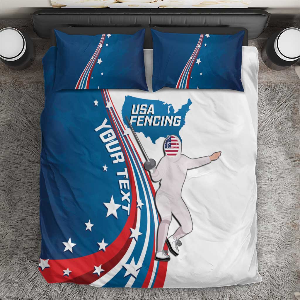 Personalized USA Fencing Bedding Set 2024 United States Flag Curve Style - Wonder Print Shop