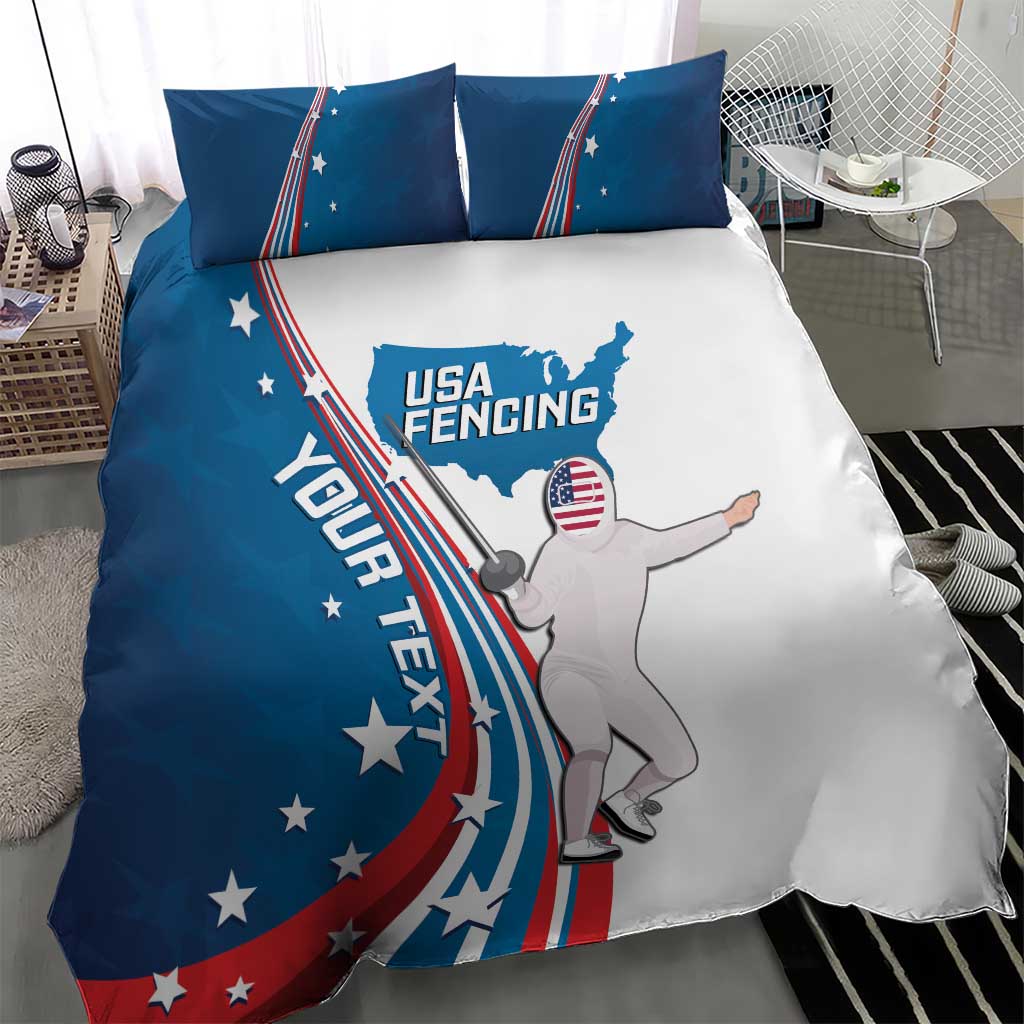 Personalized USA Fencing Bedding Set 2024 United States Flag Curve Style - Wonder Print Shop