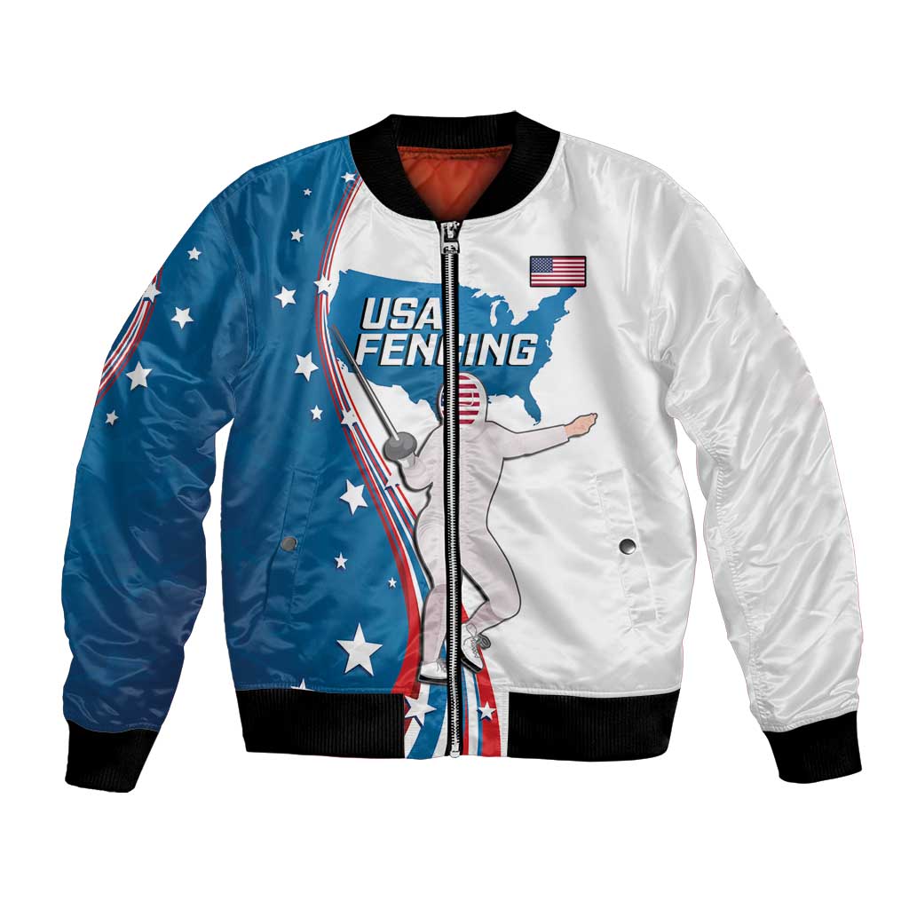 Personalized USA Fencing Bomber Jacket 2024 United States Flag Curve Style - Wonder Print Shop