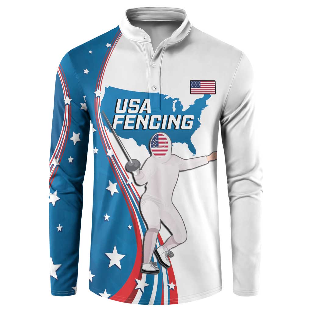 Personalized USA Fencing Button Sweatshirt 2024 United States Flag Curve Style - Wonder Print Shop