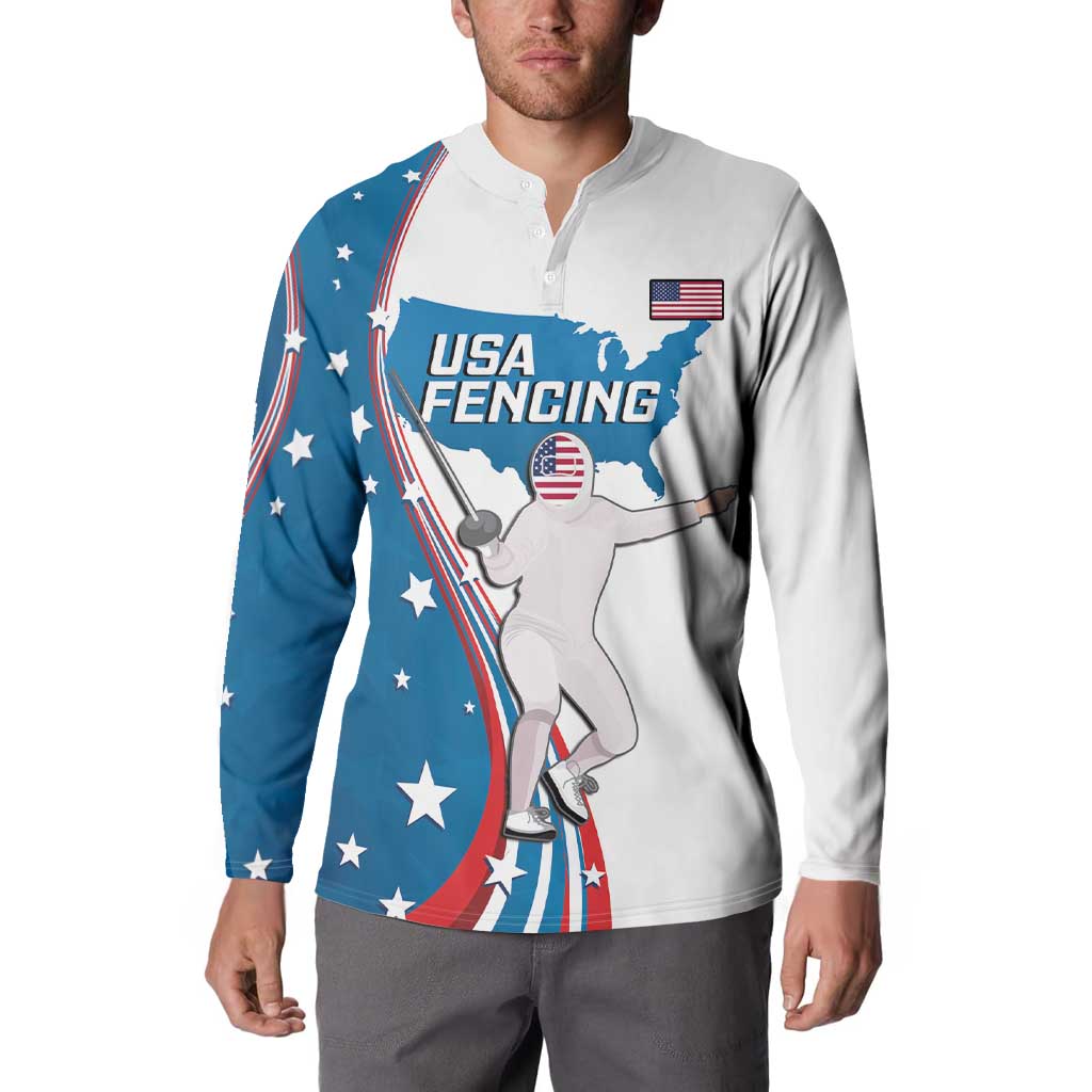 Personalized USA Fencing Button Sweatshirt 2024 United States Flag Curve Style - Wonder Print Shop