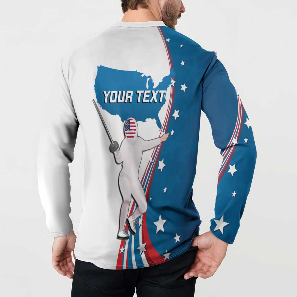 Personalized USA Fencing Button Sweatshirt 2024 United States Flag Curve Style - Wonder Print Shop