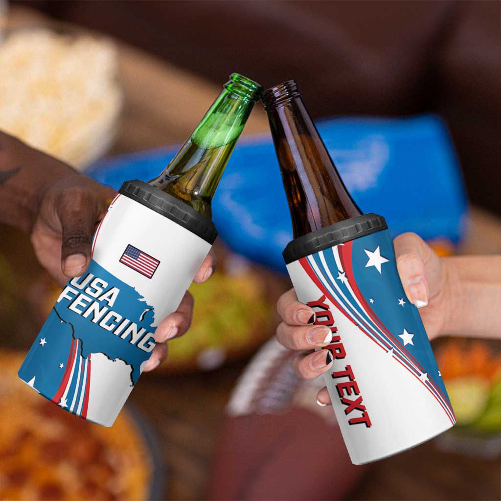 Personalized USA Fencing 4 in 1 Can Cooler Tumbler 2024 United States Flag Curve Style - Wonder Print Shop