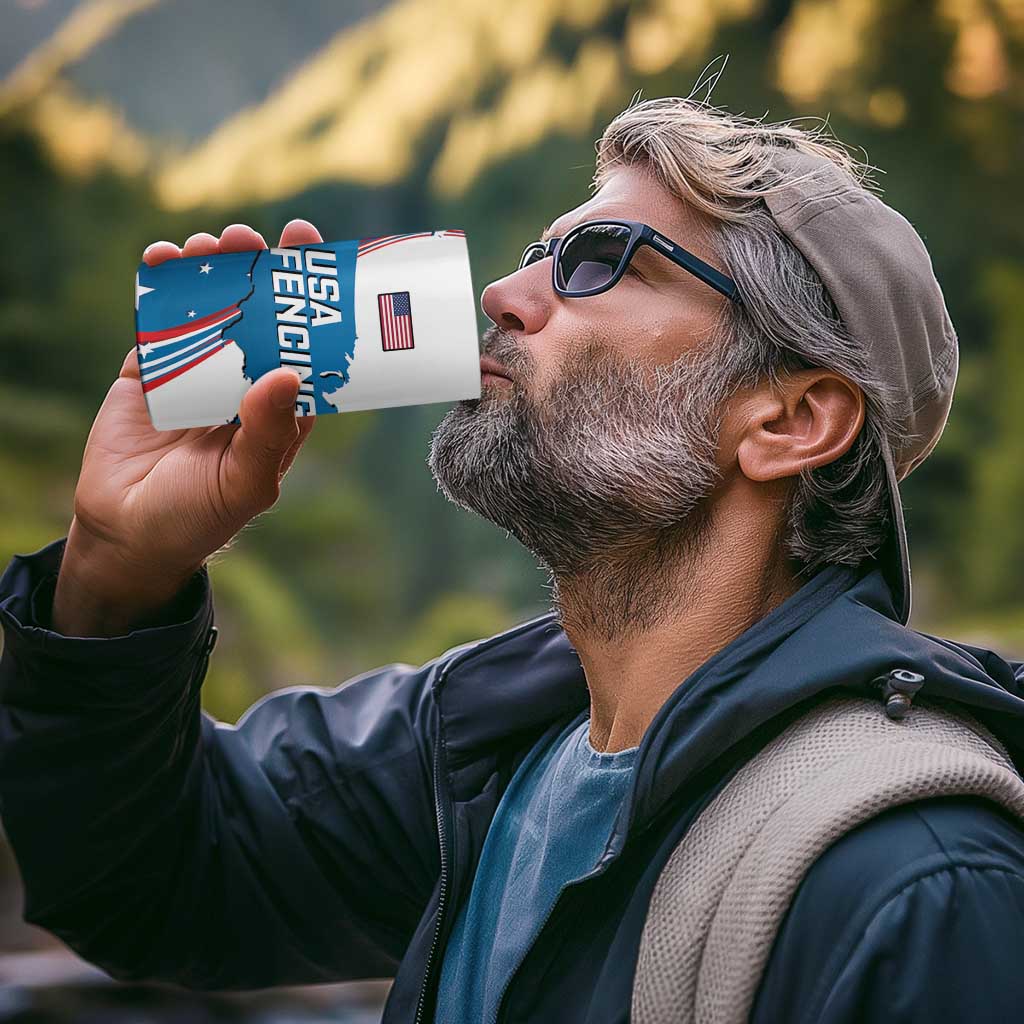 Personalized USA Fencing 4 in 1 Can Cooler Tumbler 2024 United States Flag Curve Style - Wonder Print Shop