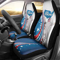 Personalized USA Fencing Car Seat Cover 2024 United States Flag Curve Style - Wonder Print Shop
