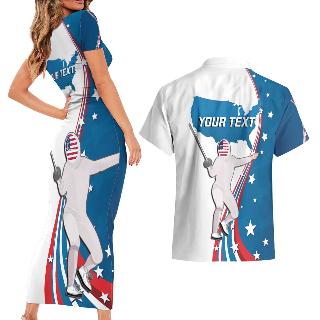 Personalized USA Fencing Couples Matching Short Sleeve Bodycon Dress and Hawaiian Shirt 2024 United States Flag Curve Style - Wonder Print Shop