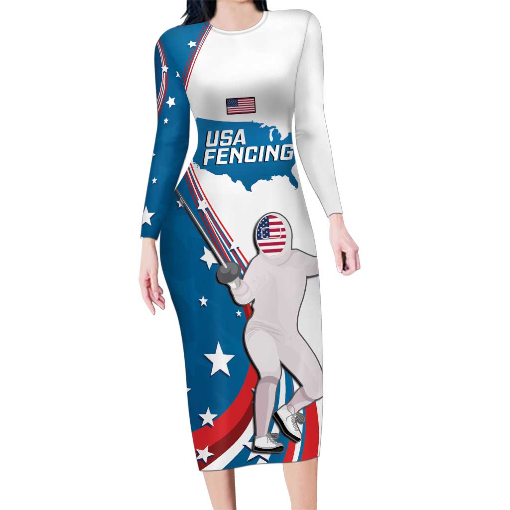Personalized USA Fencing Family Matching Long Sleeve Bodycon Dress and Hawaiian Shirt 2024 United States Flag Curve Style - Wonder Print Shop