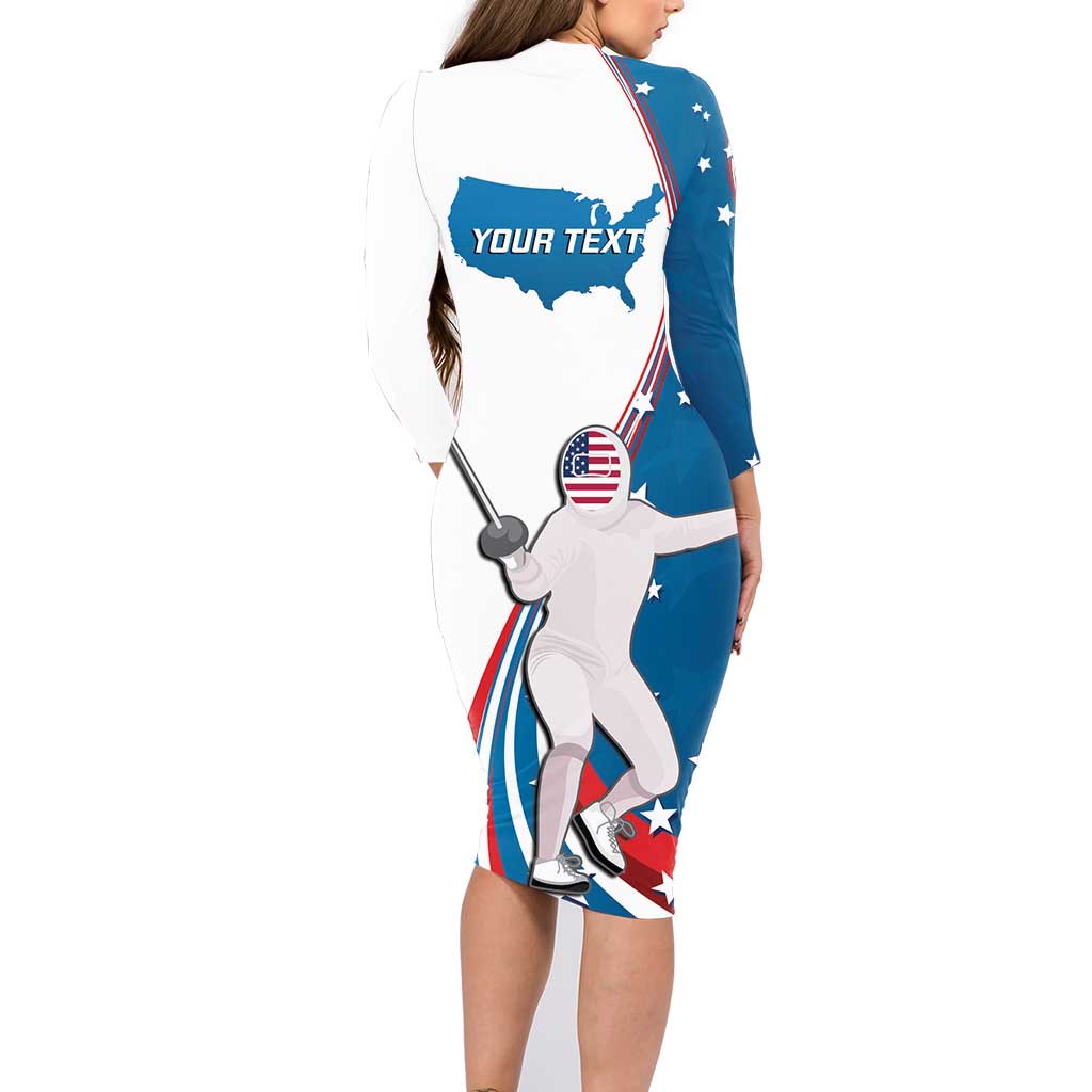 Personalized USA Fencing Family Matching Long Sleeve Bodycon Dress and Hawaiian Shirt 2024 United States Flag Curve Style - Wonder Print Shop