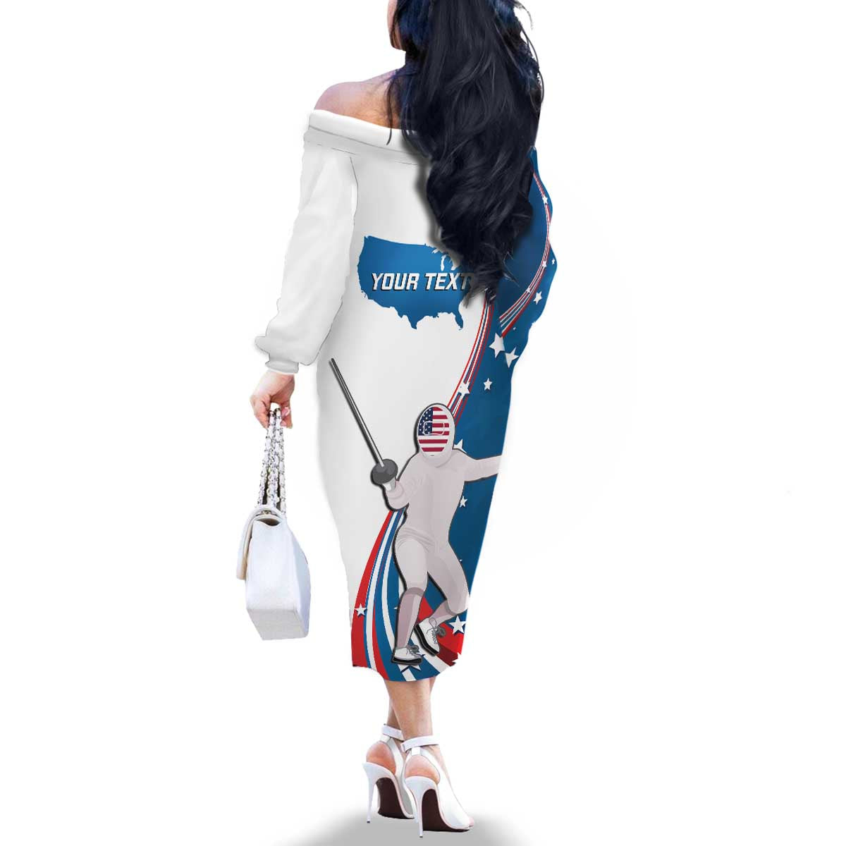Personalized USA Fencing Family Matching Off The Shoulder Long Sleeve Dress and Hawaiian Shirt 2024 United States Flag Curve Style - Wonder Print Shop