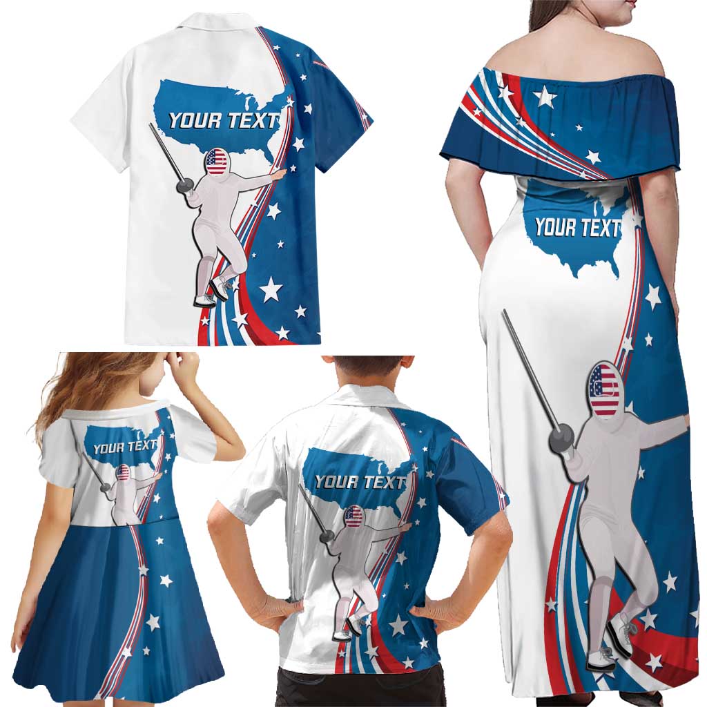Personalized USA Fencing Family Matching Off Shoulder Maxi Dress and Hawaiian Shirt 2024 United States Flag Curve Style - Wonder Print Shop