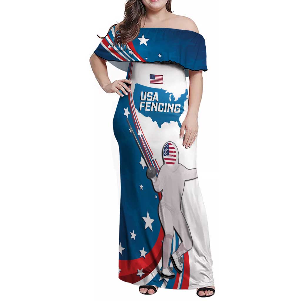 Personalized USA Fencing Family Matching Off Shoulder Maxi Dress and Hawaiian Shirt 2024 United States Flag Curve Style - Wonder Print Shop